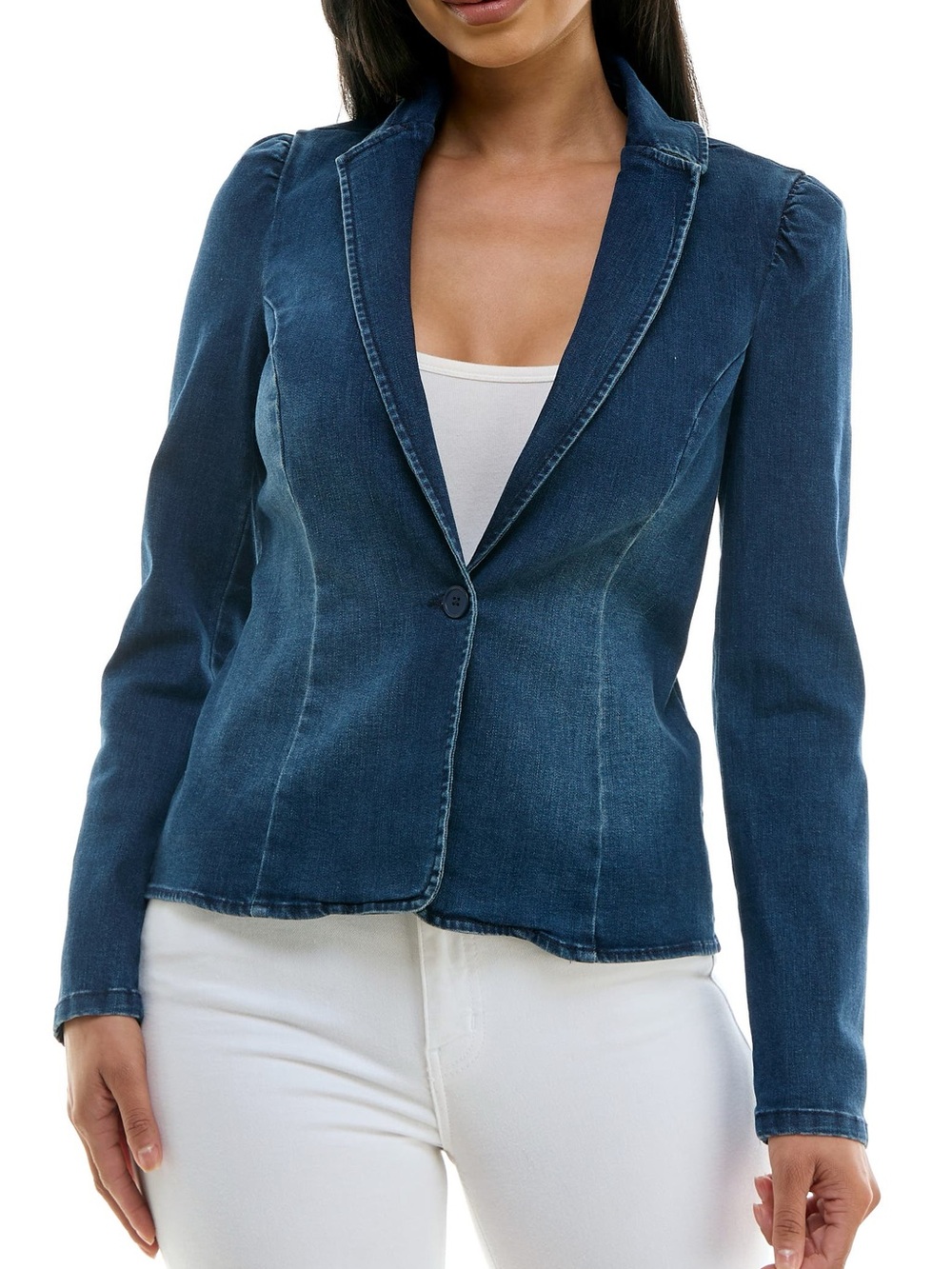 Nina Leonard Denim Blazer Jacket - Blue
